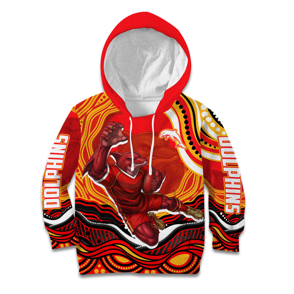 Personalized Redcliffe Dolphins Kid Hoodie Aboriginal Dot Art - Dreamtime Rugby Mascot