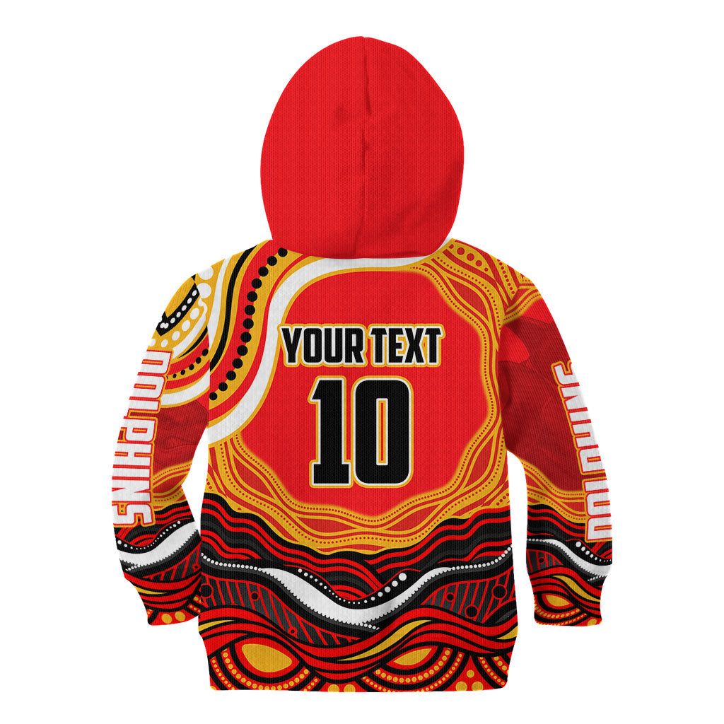 Personalized Redcliffe Dolphins Kid Hoodie Aboriginal Dot Art - Dreamtime Rugby Mascot