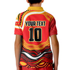 Personalized Redcliffe Dolphins Kid Polo Shirt Aboriginal Dot Art - Dreamtime Rugby Mascot