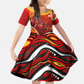 Personalized Redcliffe Dolphins Kid Short Sleeve Dress Aboriginal Dot Art - Dreamtime Rugby Mascot