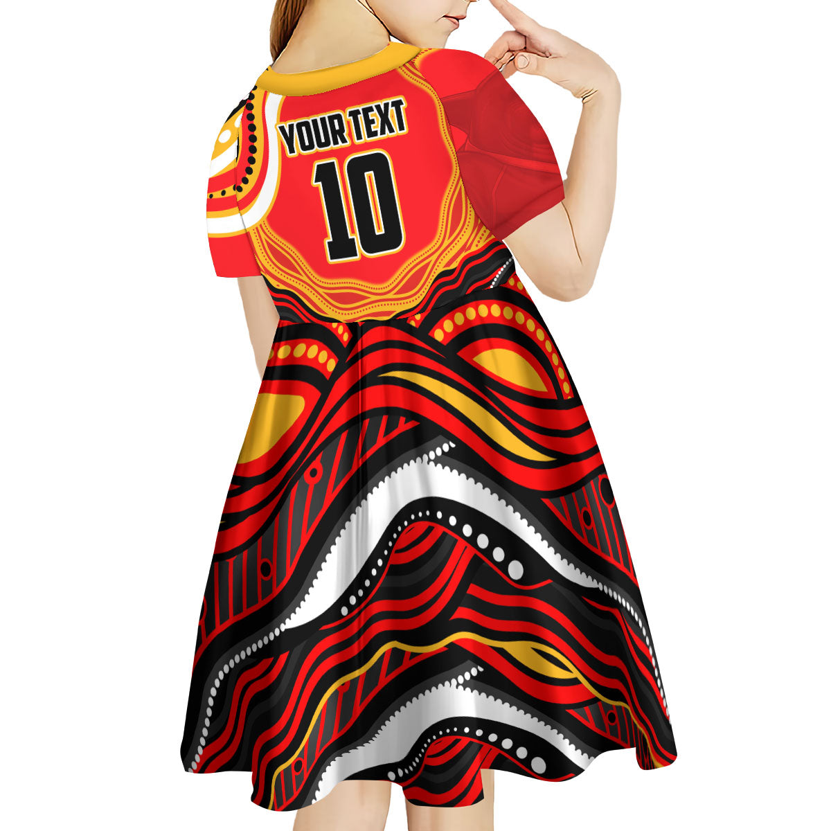 Personalized Redcliffe Dolphins Kid Short Sleeve Dress Aboriginal Dot Art - Dreamtime Rugby Mascot