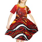 Personalized Redcliffe Dolphins Kid Short Sleeve Dress Aboriginal Dot Art - Dreamtime Rugby Mascot