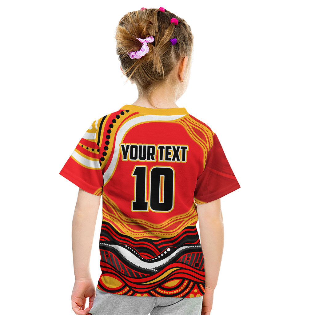 Personalized Redcliffe Dolphins Kid T Shirt Aboriginal Dot Art - Dreamtime Rugby Mascot