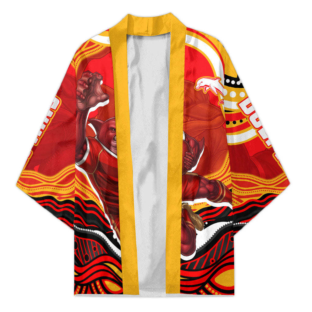 Personalized Redcliffe Dolphins Kimono Aboriginal Dot Art - Dreamtime Rugby Mascot