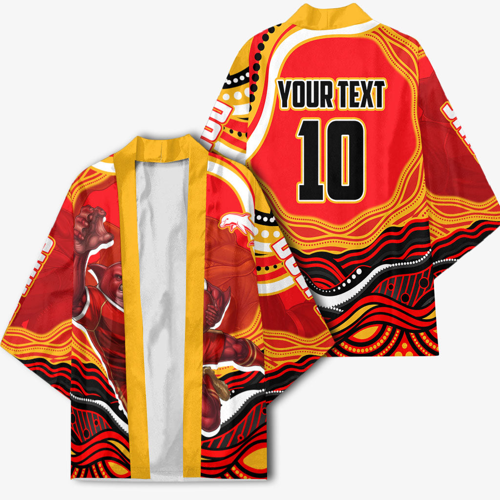 Personalized Redcliffe Dolphins Kimono Aboriginal Dot Art - Dreamtime Rugby Mascot