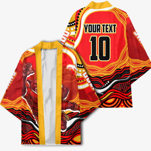 Personalized Redcliffe Dolphins Kimono Aboriginal Dot Art - Dreamtime Rugby Mascot