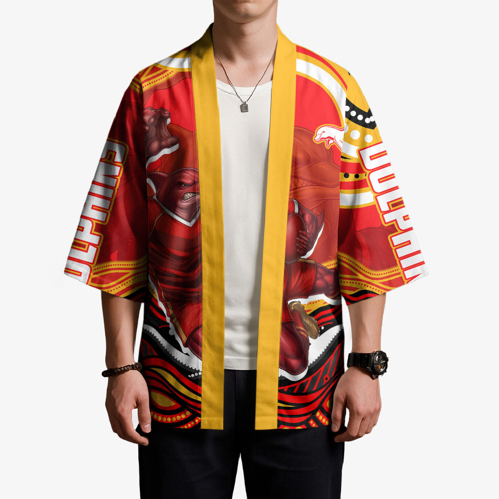Personalized Redcliffe Dolphins Kimono Aboriginal Dot Art - Dreamtime Rugby Mascot