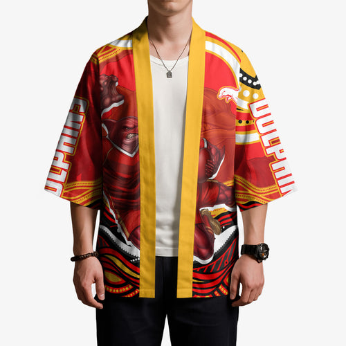 Personalized Redcliffe Dolphins Kimono Aboriginal Dot Art - Dreamtime Rugby Mascot