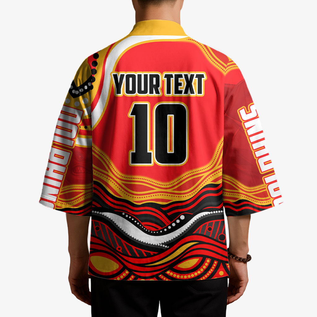 Personalized Redcliffe Dolphins Kimono Aboriginal Dot Art - Dreamtime Rugby Mascot