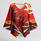 Personalized Redcliffe Dolphins Kimono Sleeve Blouse Aboriginal Dot Art - Dreamtime Rugby Mascot
