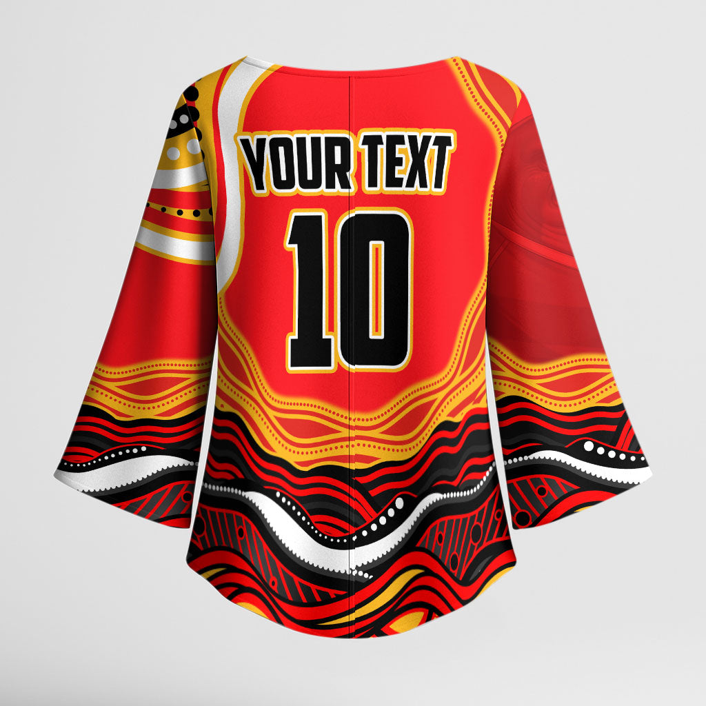 Personalized Redcliffe Dolphins Kimono Sleeve Blouse Aboriginal Dot Art - Dreamtime Rugby Mascot