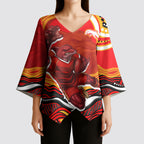 Personalized Redcliffe Dolphins Kimono Sleeve Blouse Aboriginal Dot Art - Dreamtime Rugby Mascot