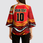 Personalized Redcliffe Dolphins Kimono Sleeve Blouse Aboriginal Dot Art - Dreamtime Rugby Mascot