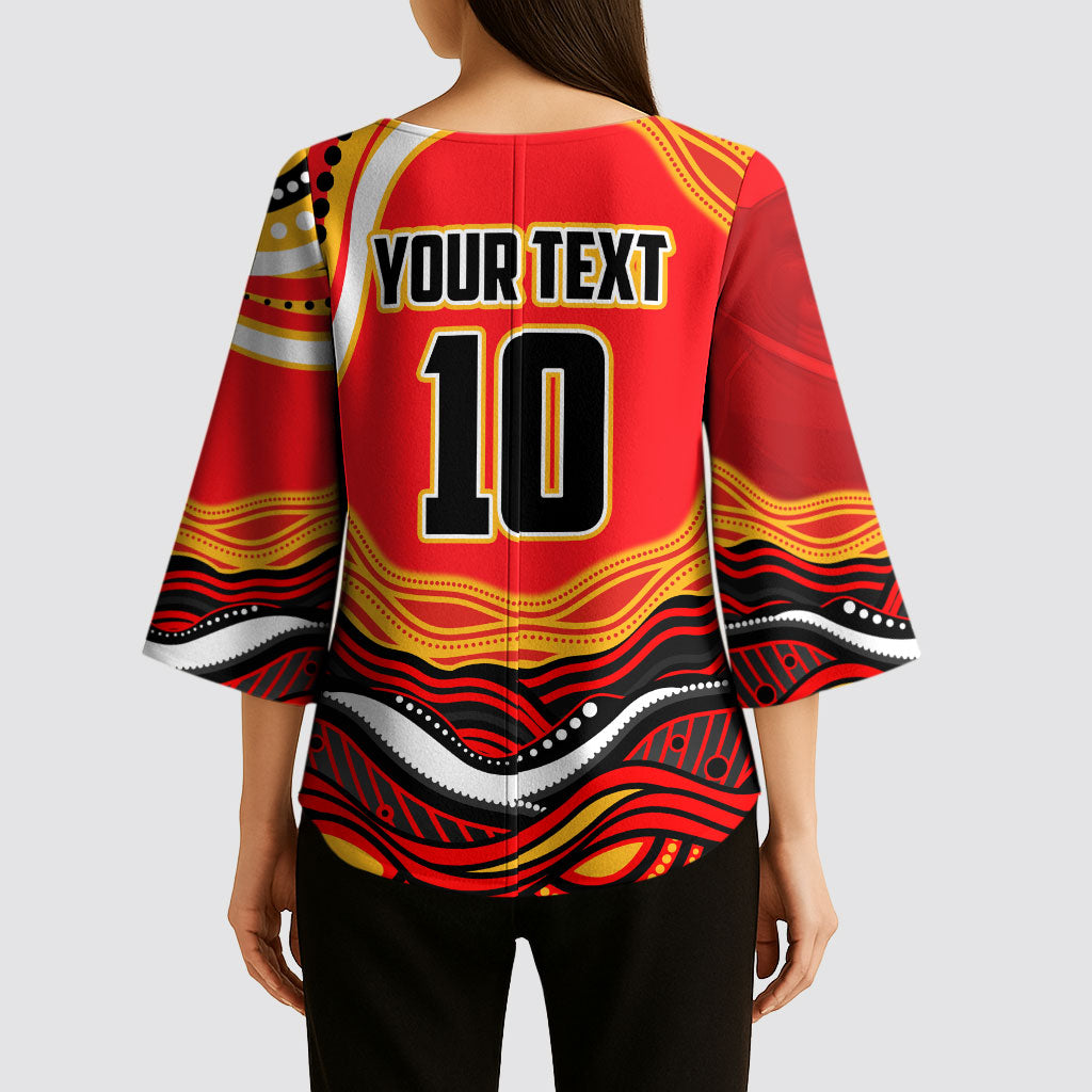Personalized Redcliffe Dolphins Kimono Sleeve Blouse Aboriginal Dot Art - Dreamtime Rugby Mascot