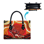 Personalized Redcliffe Dolphins Leather Bag Aboriginal Dot Art - Dreamtime Rugby Mascot