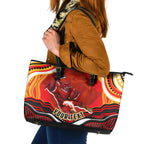 Personalized Redcliffe Dolphins Leather Tote Bag Aboriginal Dot Art - Dreamtime Rugby Mascot