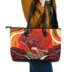 Personalized Redcliffe Dolphins Leather Tote Bag Aboriginal Dot Art - Dreamtime Rugby Mascot