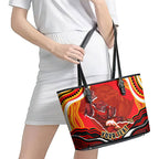 Personalized Redcliffe Dolphins Leather Tote Bag Aboriginal Dot Art - Dreamtime Rugby Mascot