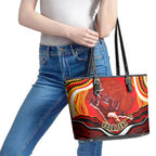 Personalized Redcliffe Dolphins Leather Tote Bag Aboriginal Dot Art - Dreamtime Rugby Mascot