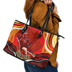 Personalized Redcliffe Dolphins Leather Tote Bag Aboriginal Dot Art - Dreamtime Rugby Mascot