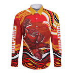 Personalized Redcliffe Dolphins Long Sleeve Button Shirt Aboriginal Dot Art - Dreamtime Rugby Mascot