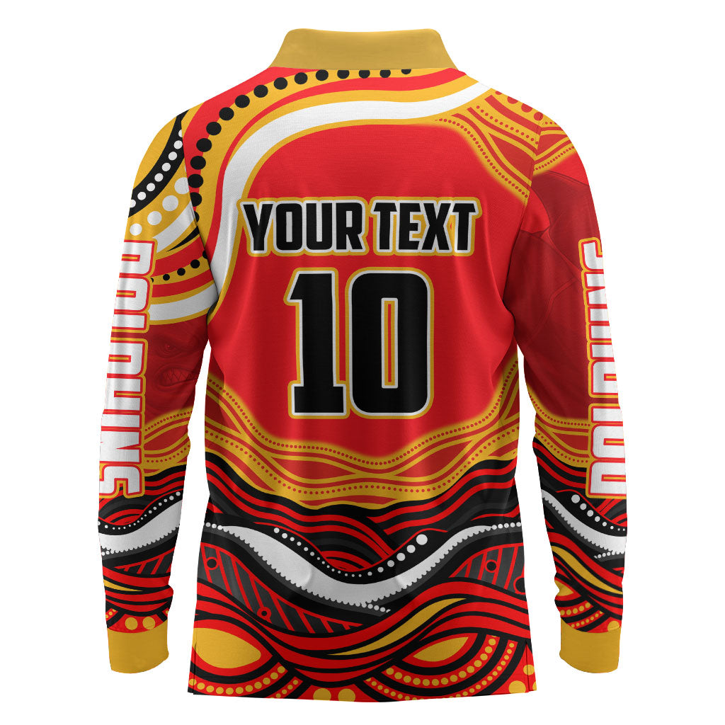 Personalized Redcliffe Dolphins Long Sleeve Polo Shirt Aboriginal Dot Art - Dreamtime Rugby Mascot
