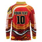 Personalized Redcliffe Dolphins Long Sleeve Polo Shirt Aboriginal Dot Art - Dreamtime Rugby Mascot