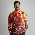Personalized Redcliffe Dolphins Long Sleeve Polo Shirt Aboriginal Dot Art - Dreamtime Rugby Mascot