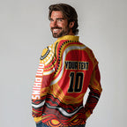 Personalized Redcliffe Dolphins Long Sleeve Polo Shirt Aboriginal Dot Art - Dreamtime Rugby Mascot