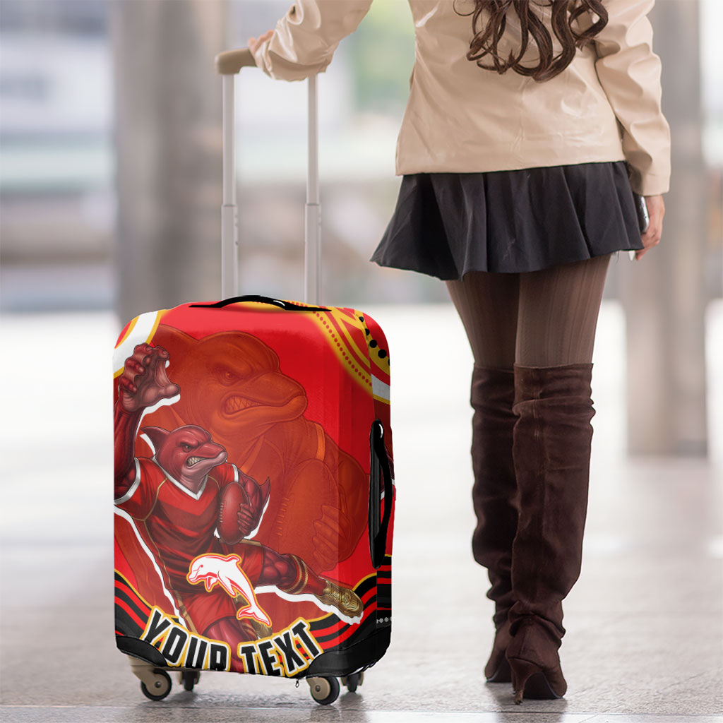 Personalized Redcliffe Dolphins Luggage Cover Aboriginal Dot Art - Dreamtime Rugby Mascot