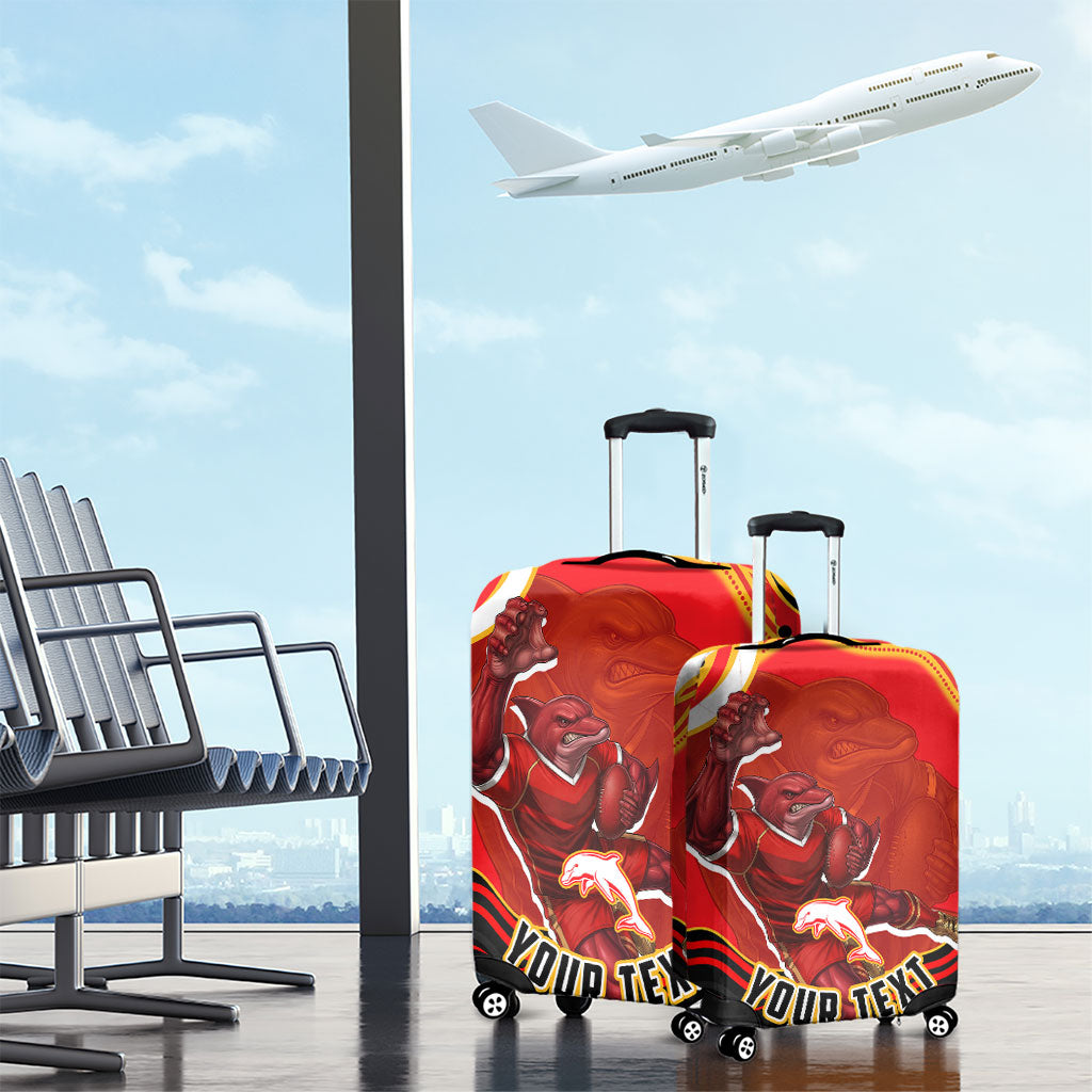 Personalized Redcliffe Dolphins Luggage Cover Aboriginal Dot Art - Dreamtime Rugby Mascot