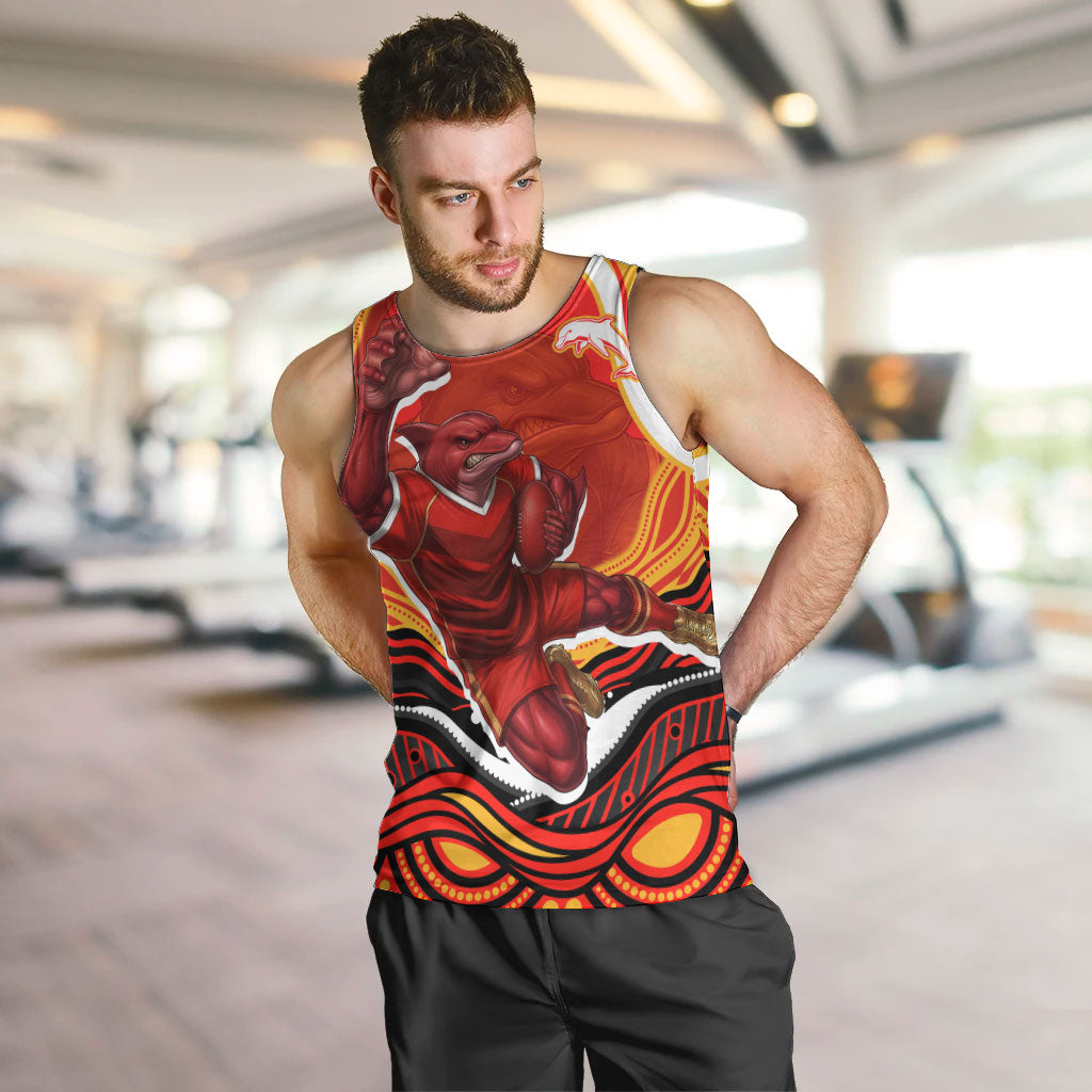Personalized Redcliffe Dolphins Men Tank Top Aboriginal Dot Art - Dreamtime Rugby Mascot