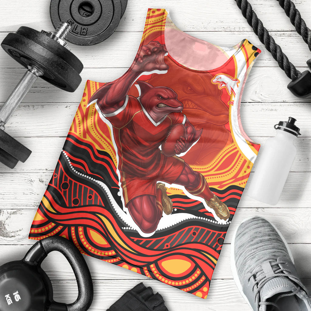 Personalized Redcliffe Dolphins Men Tank Top Aboriginal Dot Art - Dreamtime Rugby Mascot