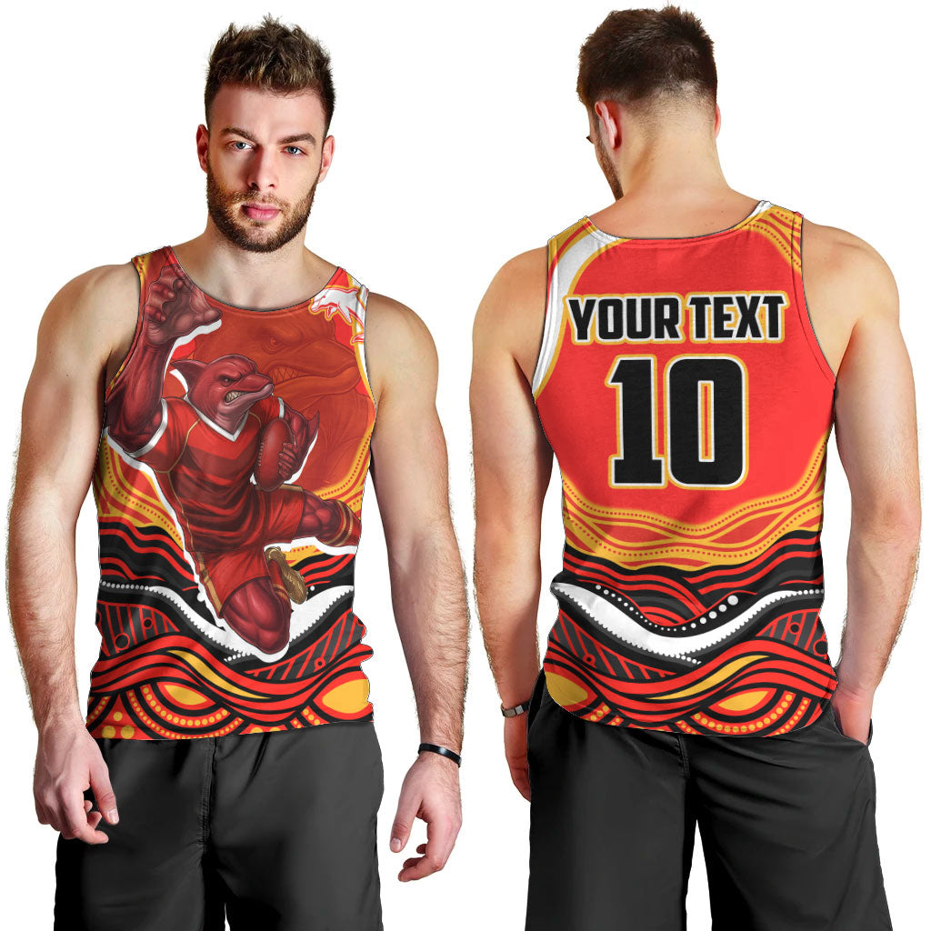 Personalized Redcliffe Dolphins Men Tank Top Aboriginal Dot Art - Dreamtime Rugby Mascot