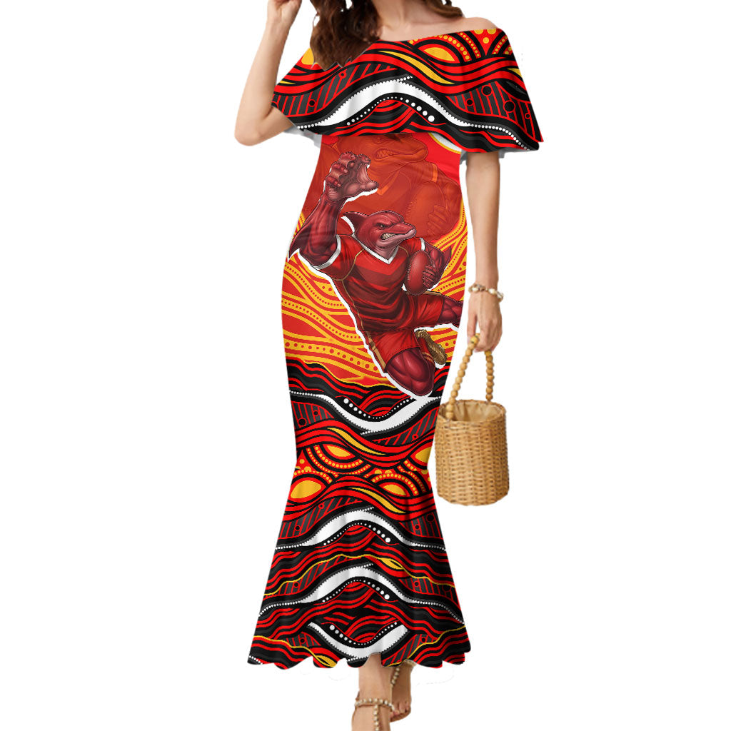 Personalized Redcliffe Dolphins Mermaid Dress Aboriginal Dot Art - Dreamtime Rugby Mascot