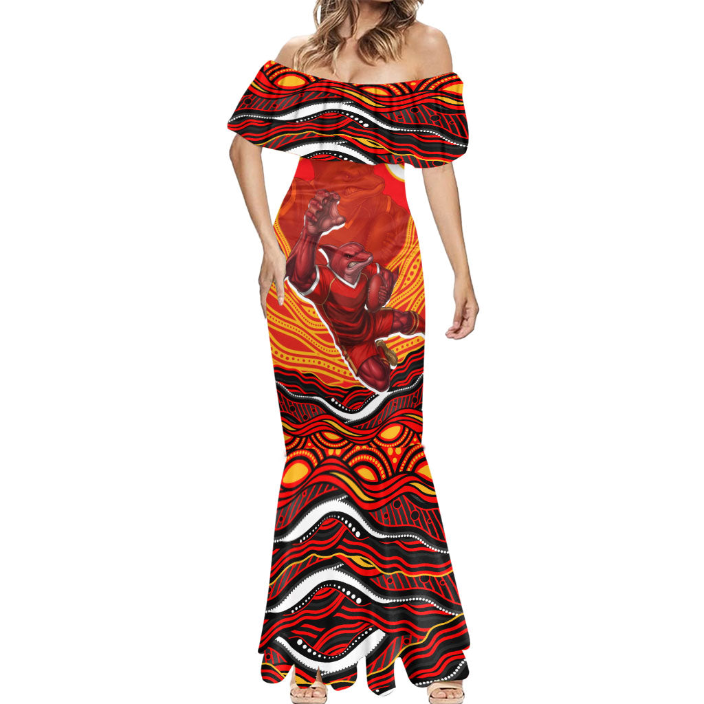 Personalized Redcliffe Dolphins Mermaid Dress Aboriginal Dot Art - Dreamtime Rugby Mascot