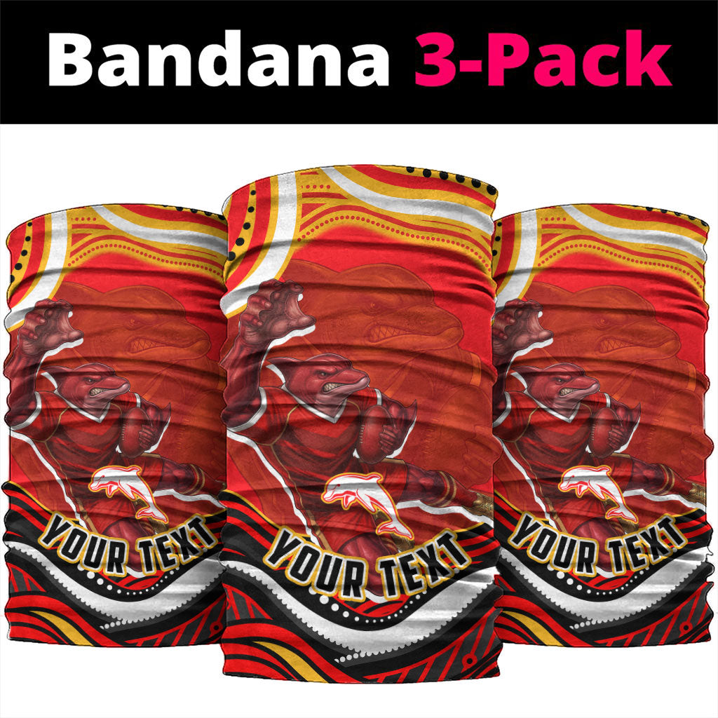 Personalized Redcliffe Dolphins Neck Gaiter Aboriginal Dot Art - Dreamtime Rugby Mascot