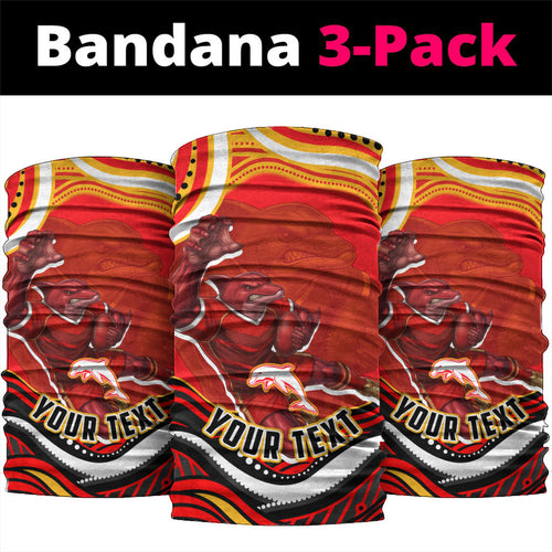 Personalized Redcliffe Dolphins Neck Gaiter Aboriginal Dot Art - Dreamtime Rugby Mascot