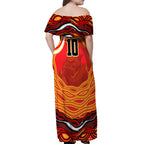 Personalized Redcliffe Dolphins Off Shoulder Maxi Dress Aboriginal Dot Art - Dreamtime Rugby Mascot