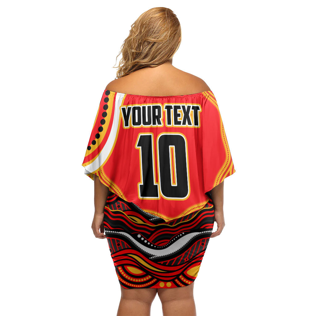Personalized Redcliffe Dolphins Off Shoulder Short Dress Aboriginal Dot Art - Dreamtime Rugby Mascot