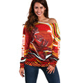 Personalized Redcliffe Dolphins Off Shoulder Sweater Aboriginal Dot Art - Dreamtime Rugby Mascot