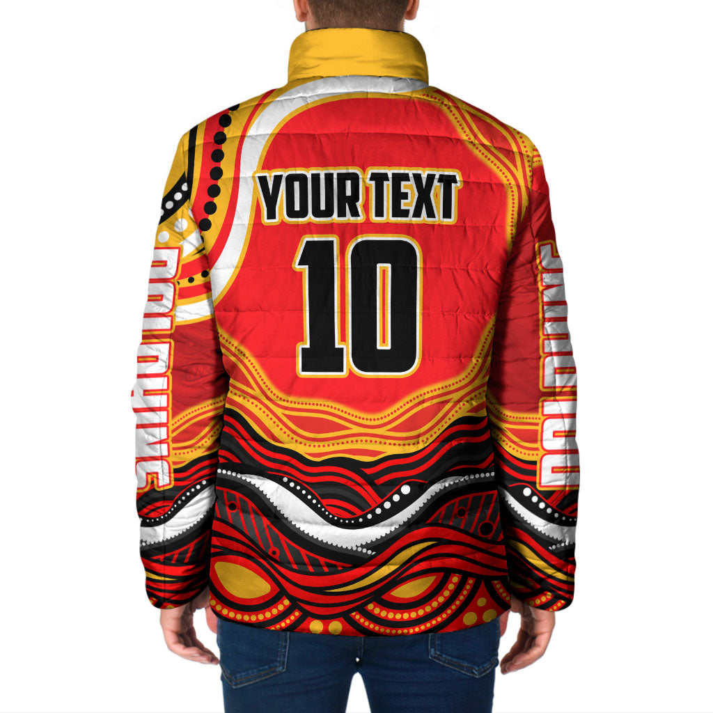 Personalized Redcliffe Dolphins Padded Jacket Aboriginal Dot Art - Dreamtime Rugby Mascot