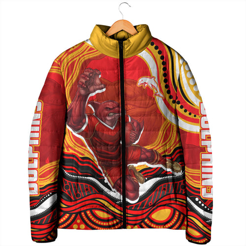 Personalized Redcliffe Dolphins Padded Jacket Aboriginal Dot Art - Dreamtime Rugby Mascot