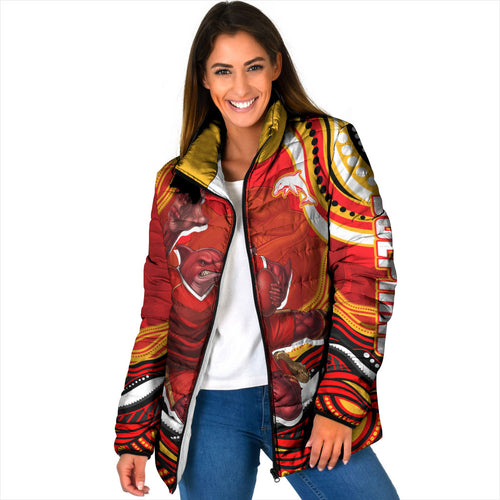 Personalized Redcliffe Dolphins Padded Jacket Aboriginal Dot Art - Dreamtime Rugby Mascot