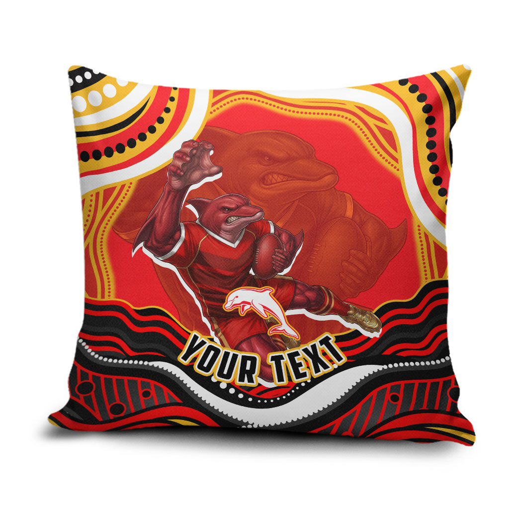 Personalized Redcliffe Dolphins Pillow Cover Aboriginal Dot Art - Dreamtime Rugby Mascot