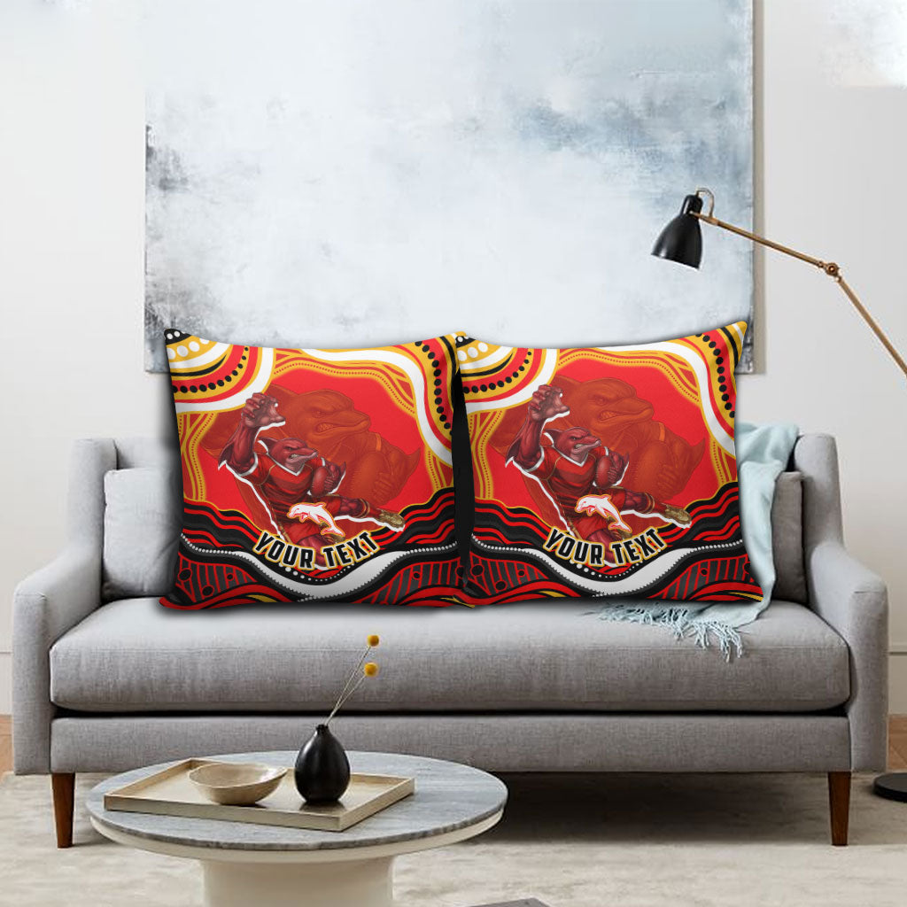 Personalized Redcliffe Dolphins Pillow Cover Aboriginal Dot Art - Dreamtime Rugby Mascot