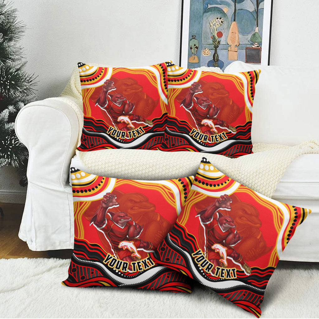 Personalized Redcliffe Dolphins Pillow Cover Aboriginal Dot Art - Dreamtime Rugby Mascot