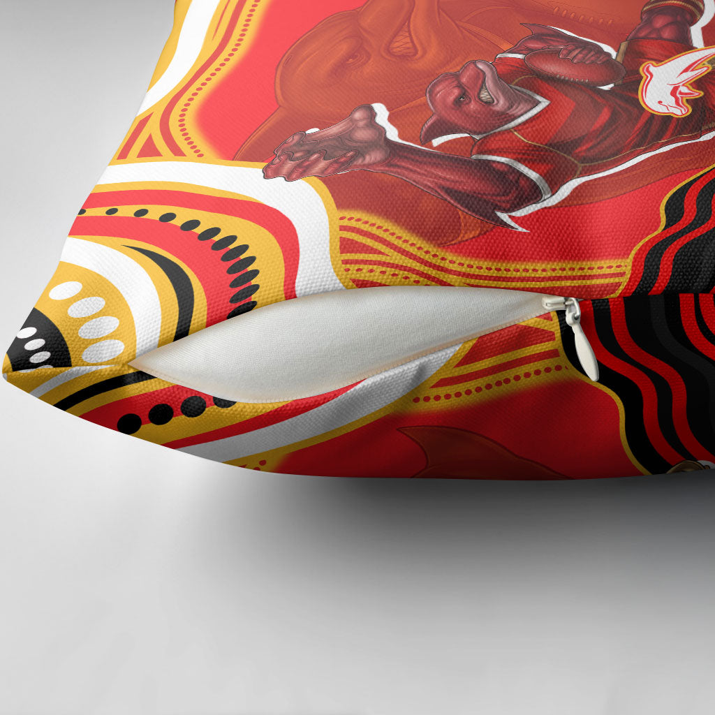 Personalized Redcliffe Dolphins Pillow Cover Aboriginal Dot Art - Dreamtime Rugby Mascot