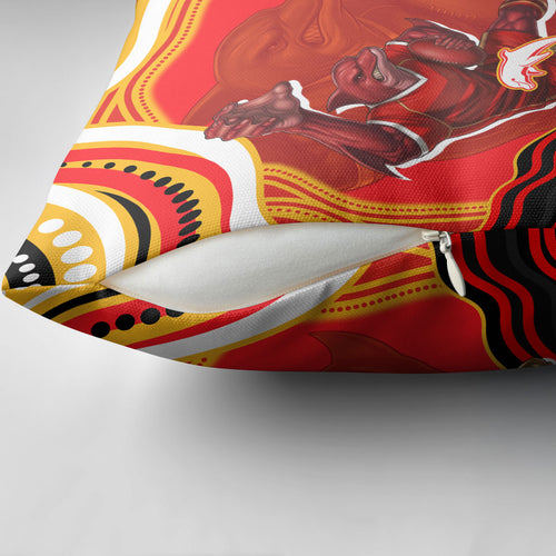 Personalized Redcliffe Dolphins Pillow Cover Aboriginal Dot Art - Dreamtime Rugby Mascot