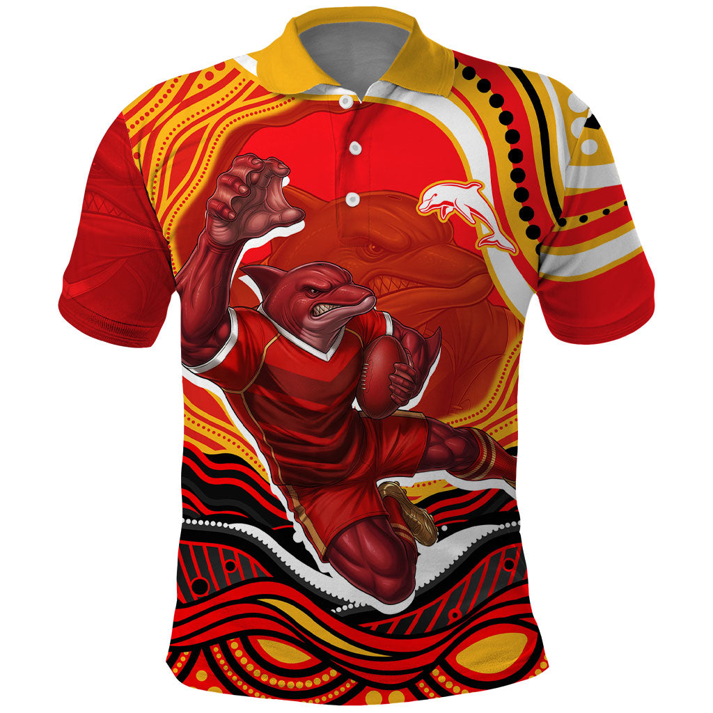 Personalized Redcliffe Dolphins Polo Shirt Aboriginal Dot Art - Dreamtime Rugby Mascot